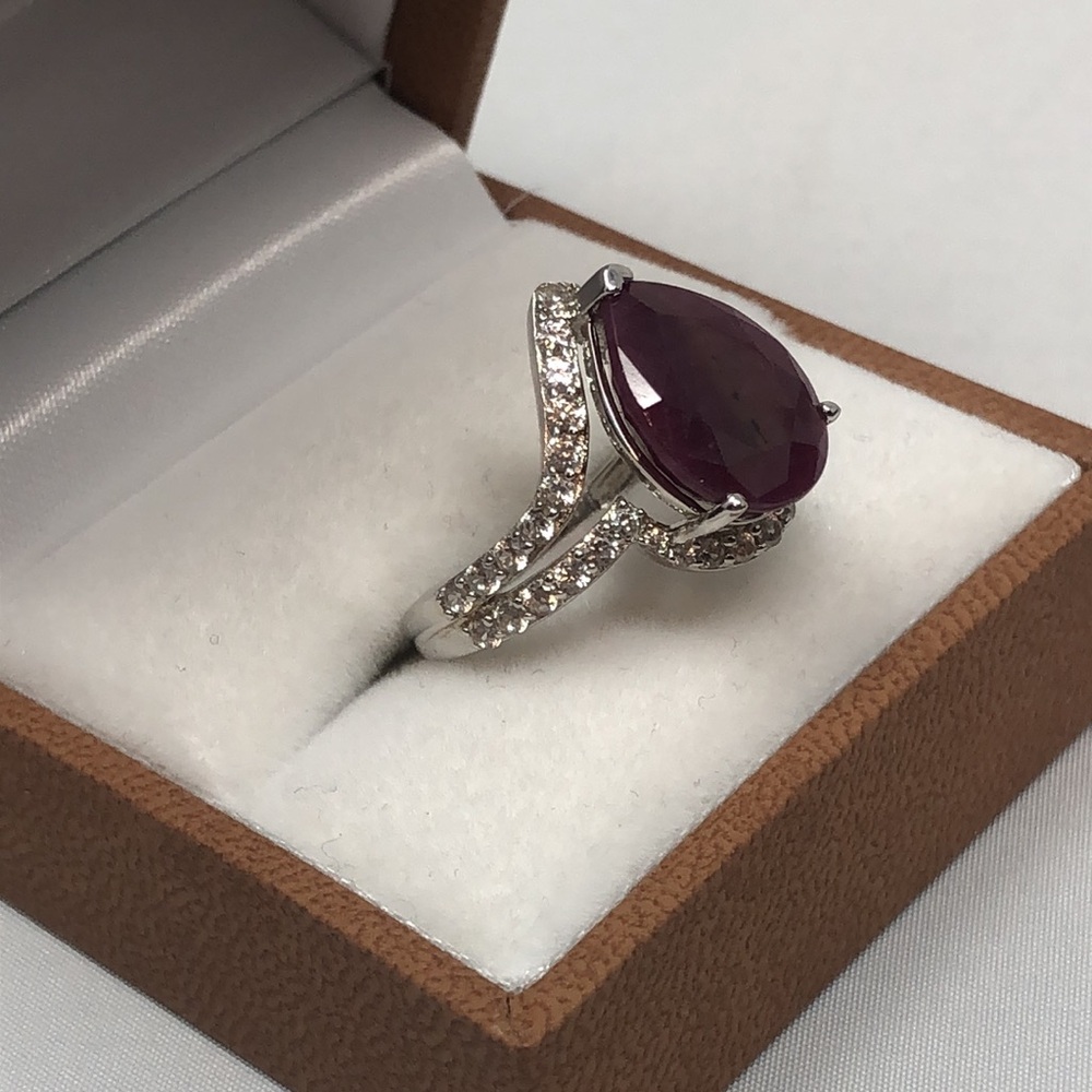 Ruby Ring Pear Shape Gemstone Sterling Silver Dk9… - image 3